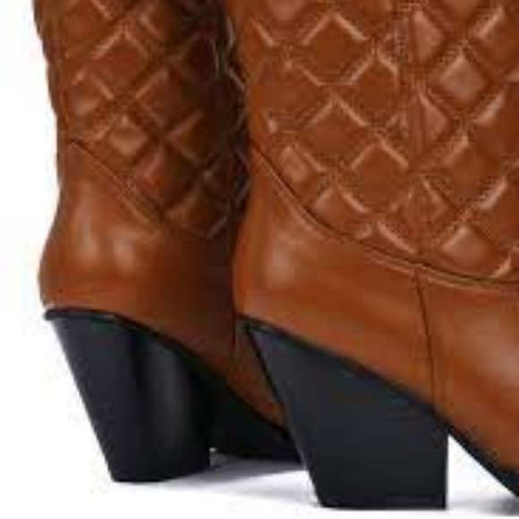 NWT CAPE ROBBIN BELASIMO QUILTED WESTERN POINTY TOE TAN BOOTS 7.5 - Picture 3 of 12